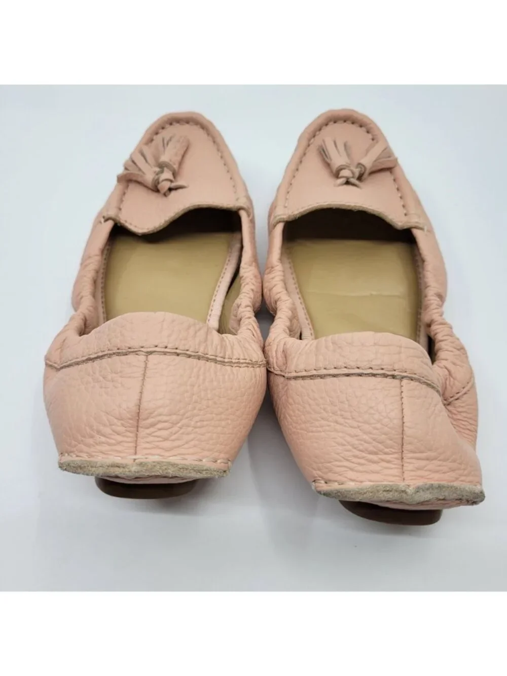 Talbots Loafers Womens Size 7.5 Light Pink Leather Tassels Elastic Flexible Sole